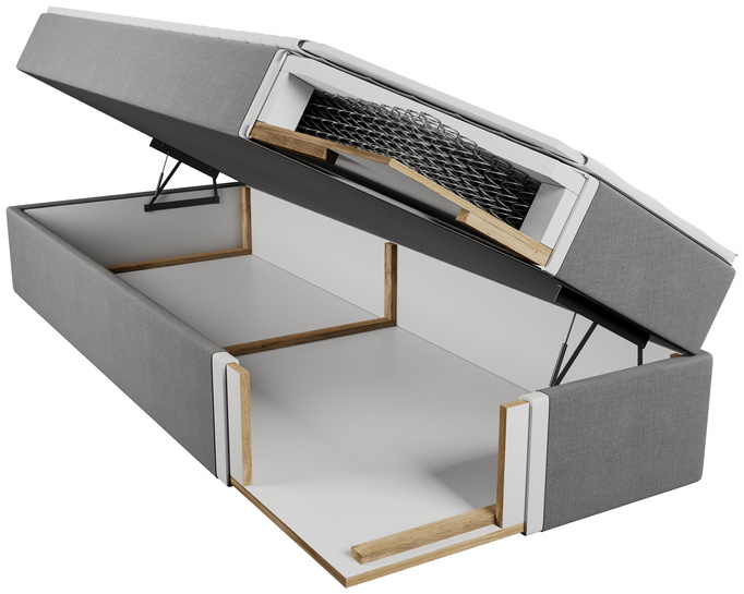 Dwuosobowe szare łóżko kontynentalne 160x200 cm z pojemnikiem DAKOTA