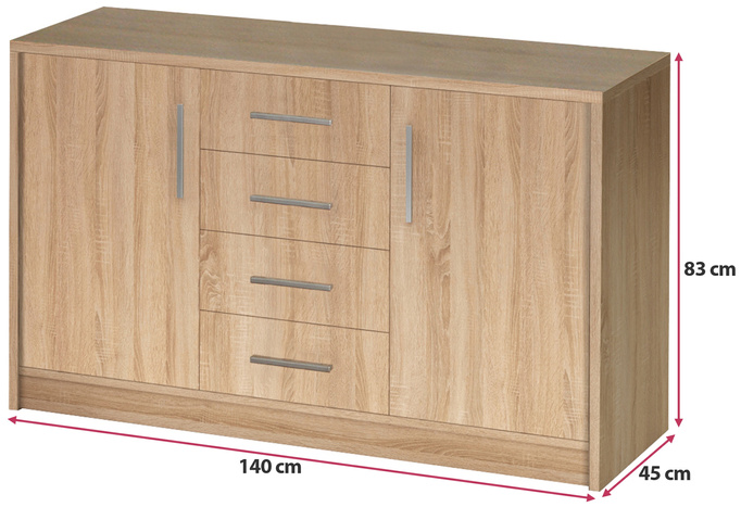Dwudrzwiowa komoda z szufladami 140 cm GORDON
