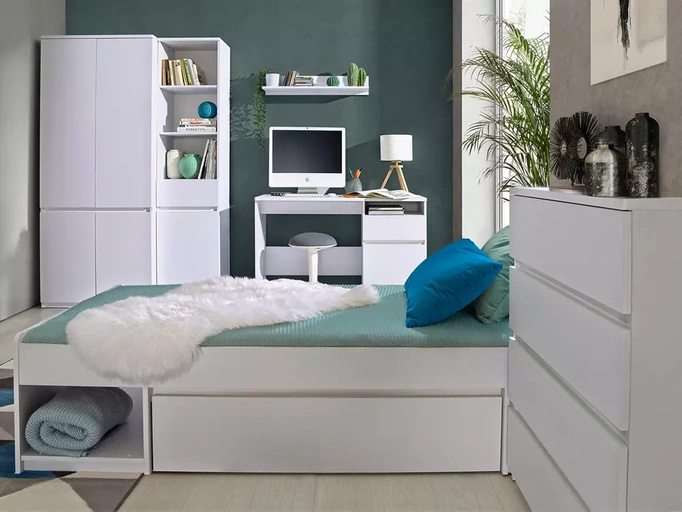 Pojemna biała komoda młodzieżowa z półkami 120 cm ANETT