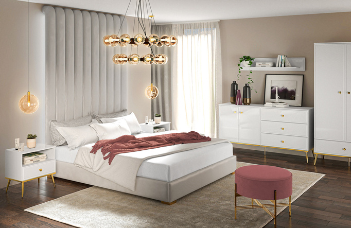 Komoda z szufladami w stylu glamour GOLDIN biały połysk