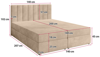 Łóżko kontynentalne z pojemnikiem na pościel 140x200 cm DENVER beż