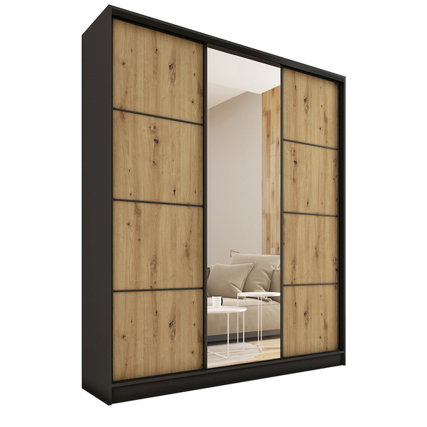 Szafa przesuwna z lustrem do sypialni 180 cm LOFT MAX dąb artisan