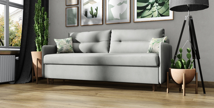 Szara rozkładana sofa do salonu SOFRANA