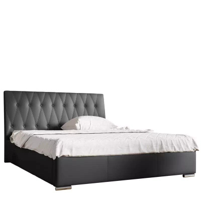 Łóżko tapicerowane z czarnej ekoskóry 200x200 NANKIN