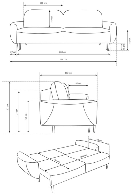 Rozkładana sofa trzyosobowa do salonu z pojemnikiem RELAXA