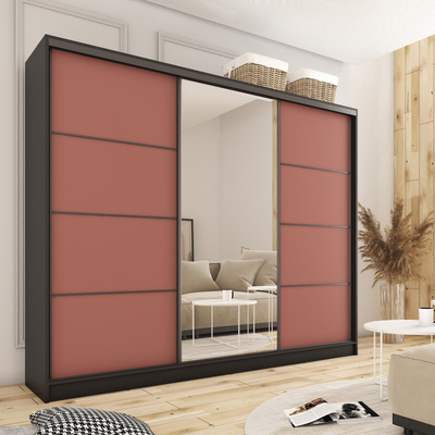 Duża szafa przesuwna z lustrem do sypialni 280 cm ceglasty LOFT