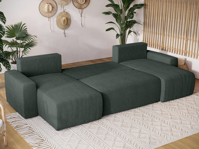 Narożnik do salonu z funkcją spania PLUSH U zieleń boucle