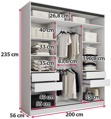 Biała szafa przesuwna z lustrem 200 cm do sypialni EDGE MAX