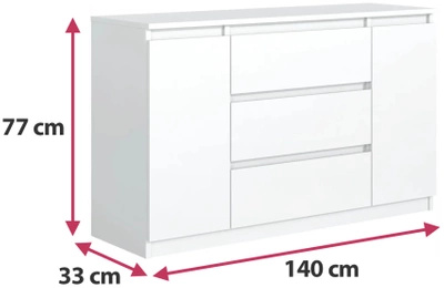 Biała nowoczesna komoda 140 cm z szufladami do salonu AMPARO