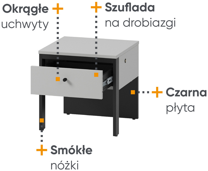 Szafka nocna z szufladą i podświetleniem do sypialni GRIS szary