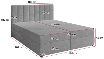 Szare łóżko kontynentalne 180x200 cm DENVER pojemnik na pościel