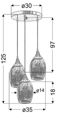 Lampa wisząca chromowa lustrzane klosze 3x60W Marina 
