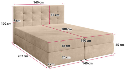 Łóżko kontynentalne 140x200 cm z pojemnikiem i materacem DETROIT beż