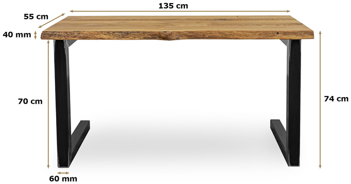 Dębowe biurko loftowe RAW z naturalnym drewnianym blatem olejowanym