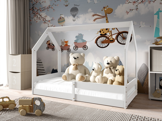 Drewniane łóżko domek w stylu skandynawskim do pokoju dziecięcego 80x160 cm MELANIA
