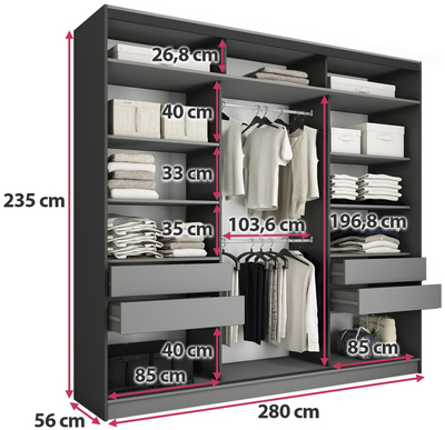 Beżowa szafa przesuwna z lustrem 280 cm do sypialni EDGE MAX