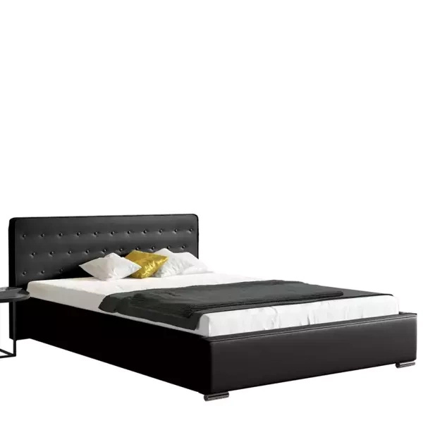 Skórzane czarne łóżko tapicerowane 200x200 ODESSA