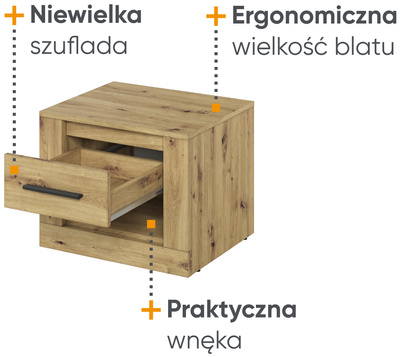 Szafka nocna z szufladą 50 cm ARTI dąb artisan
