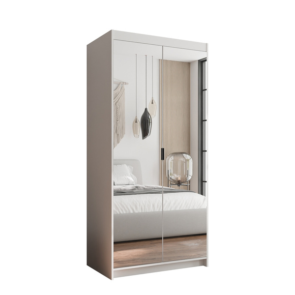Biała dwudrzwiowa szafa modułowa z lustrem 90 cm KUBA