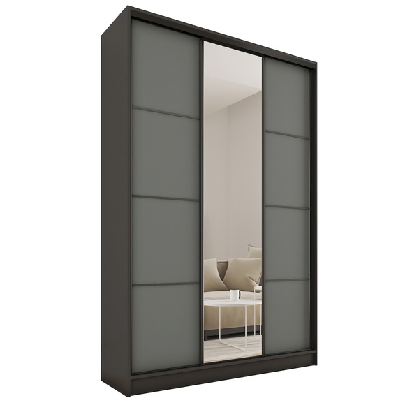 Wysoka grafitowa szafa przesuwna z lustrem 150 cm LOFT MAX