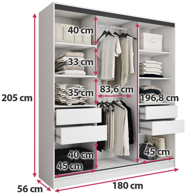 Biała nowoczesna szafa przesuwna z lustrem 180 cm EDGE