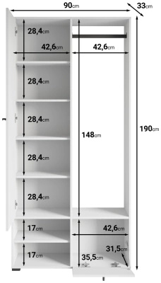 Grafitowa garderoba z lustrem do przedpokoju 90 cm DORANO