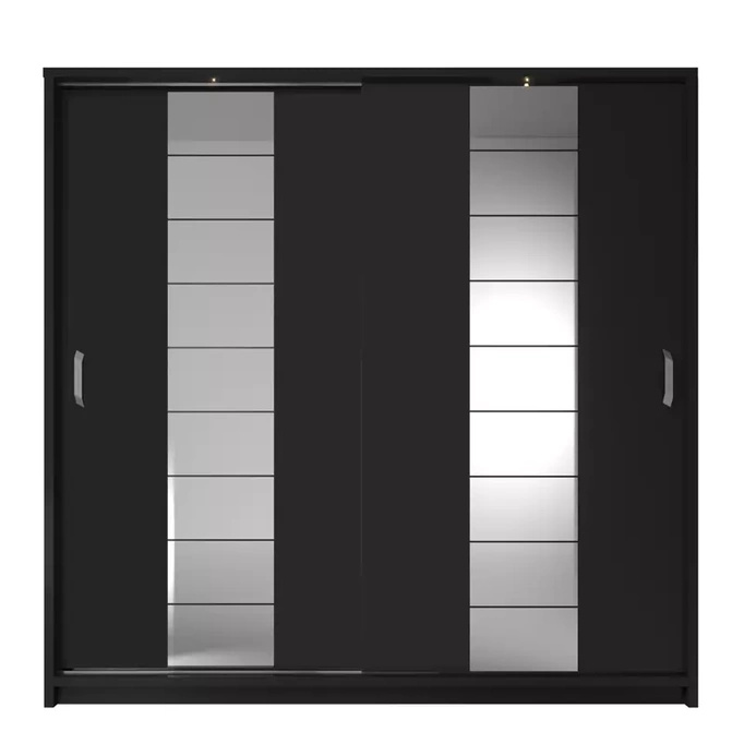 Czarna szafa przesuwna 220 cm z lustrem półki drążki ARTI
