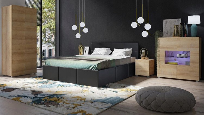 Łóżko tapicerowane 160x200 z pojemnikiem czarny MODERN